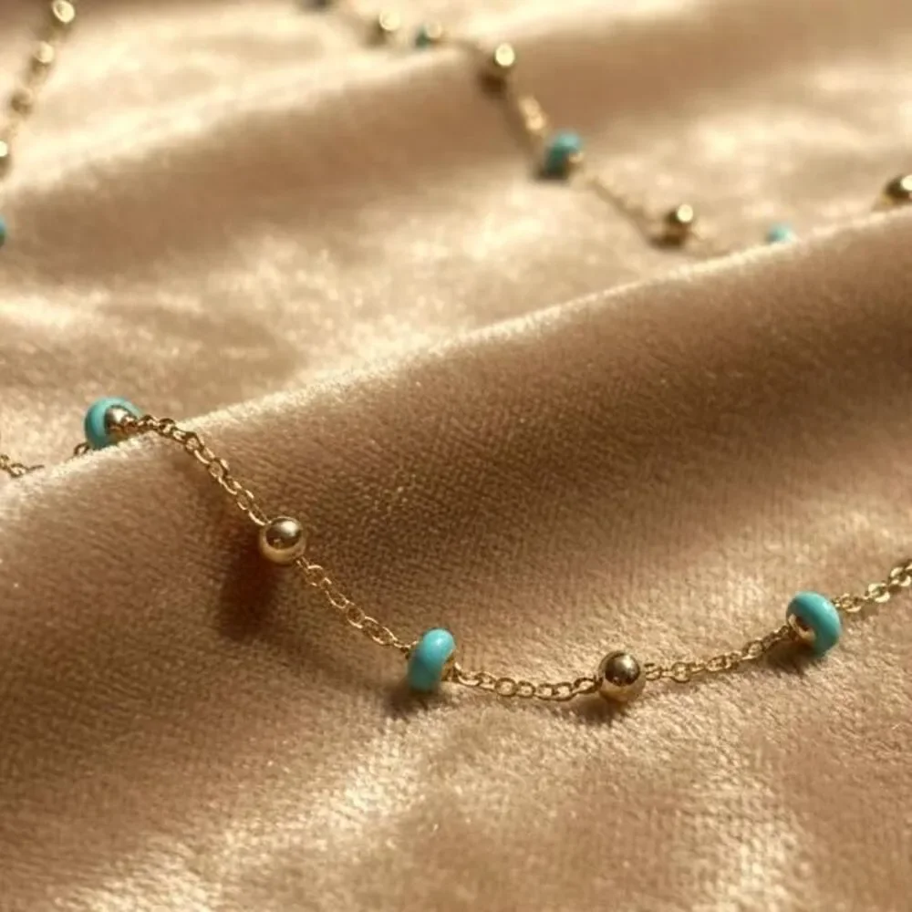 14K Yellow Gold Turquoise Enamel Bead Necklace By Tehrani Jewelry
